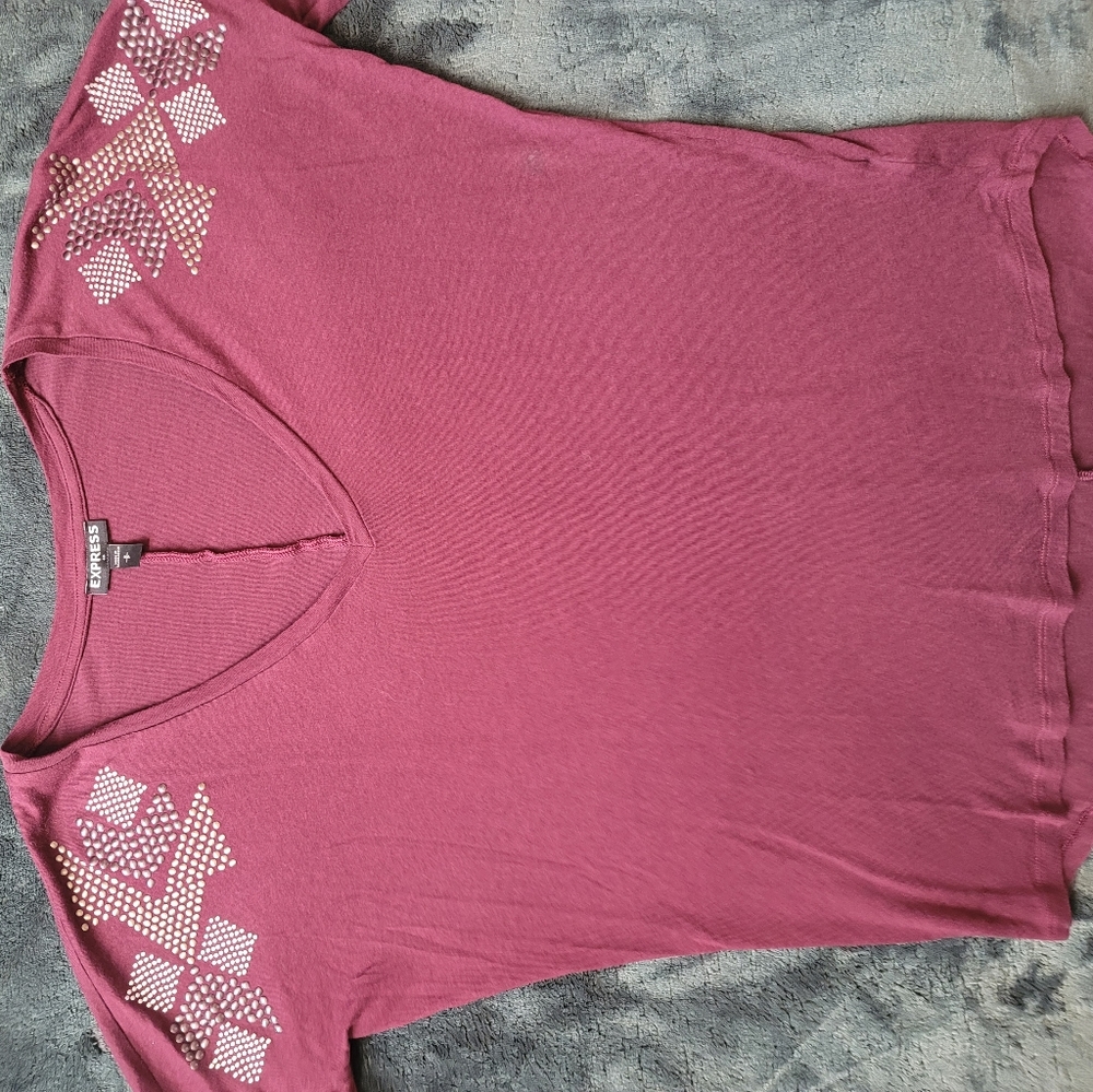 Express blouse with shoulder rhinestones,  magenta color, fitted, size small